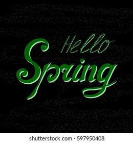 Phrase "Hello spring", sketched logotype, badge typography icon.  Lettering for greeting card, invitation template, spring poster design.