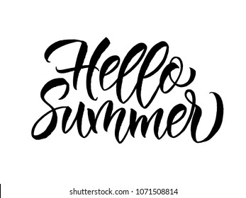 Phrase Hello Summer. Brush lettering composition. Summer Holidays lettering for invitation, greeting card, prints and posters. Vector illustration EPS10.