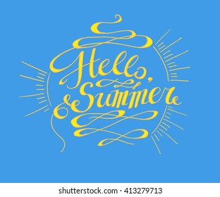Phrase Hello Summer. Hand drawn vector stock illustration