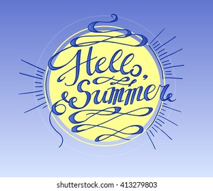 Phrase Hello Summer. Summer lettering. Hand drawn vector stock illustration