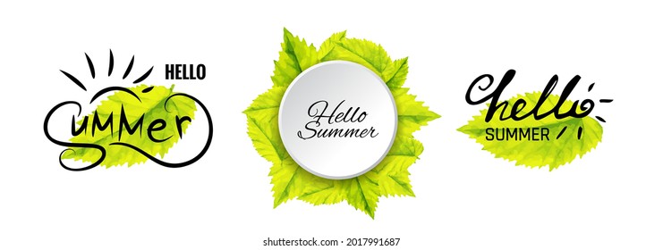 Phrase Hello SummerSet, Happy Season Design Elements, Summer Lettering in Hand Drawn Style, Vector Illustration