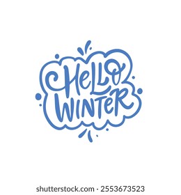 Phrase Hello Winter typography featuring playful design elements tailored for winter themes