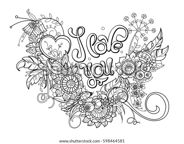 Phrase Love You Flowers Page Coloring Stock Vector (Royalty Free) 598464581