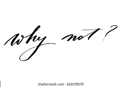 Phrase lettering handwriting why not? Handwritten black text isolated on white background, vector. Each word is on the separate layer
