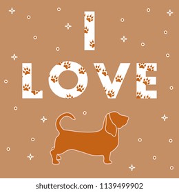 Phrase: I Love and dog. The message is decorated with traces. Template for design, print.