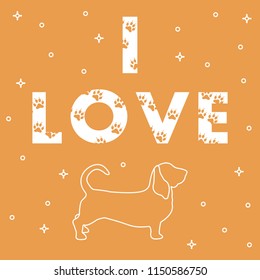 Phrase: I Love and dog. The message is decorated with traces. Template for design, print.