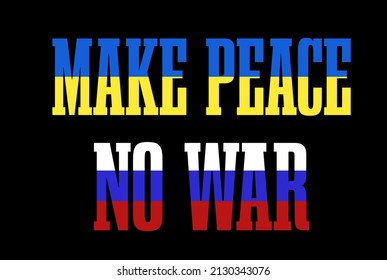 Phrase Frieden Kein Krieg in ukrainischen und russischen Flaggen Farben auf schwarzem Hintergrund gemacht. Hergestellt in Vektorgrafik. Stoppt den Krieg.