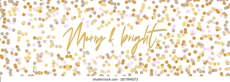 Phrase merry and bright. New Year and Christmas lettering. Colorful theme for New Years celebration. Vector illustration.