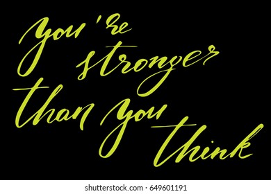 Phrase motivational text lettering Create your own story. Handwritten text on black background, vector. Each word is on the separate layer