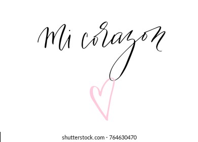 Phrase my heart in Spanish handwritten text vector