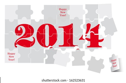 the phrase new year 2014 composed of the puzzles
