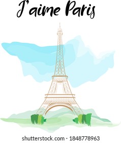 Phrase for Paris, beatiful Eiffel illustration..