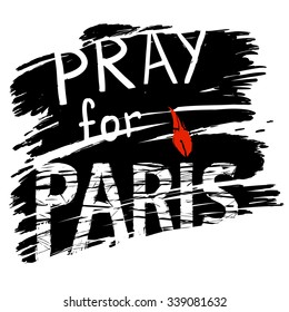 phrase Pray for Paris, with a candle for a prayer in the form of letters I with red flame  black background, symbolizing the smoke of explosions