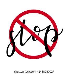 The phrase say stop written by hand. Vector lettering isolated on white background.