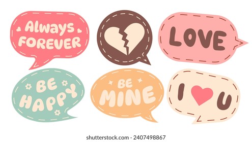 phrase set for Valentine's Day for sticker. sticker be happy. broken heart sticker. tag love, be mine, always forever. I love you sticker