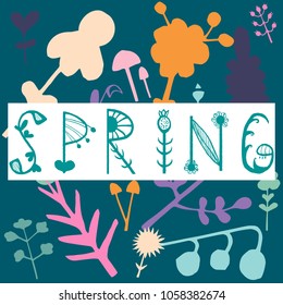 Phrase Spring. Vector illustration EPS10. Colorful design for poster, card, invitation. Easy editable for design.