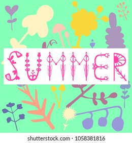Phrase Summer. Vector illustration EPS10. Colorful design for poster, card, invitation. Easy editable for design.