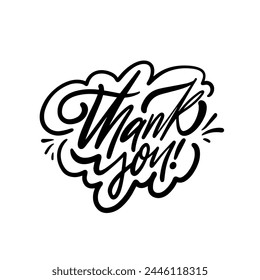 The phrase Thank You is rendered in calligraphic lettering, black in color, against a white background. The illustration expresses gratitude and appreciation.