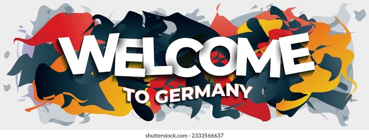 La frase "Bienvenido a Alemania" sobre un fondo abstracto en los colores de la bandera alemana