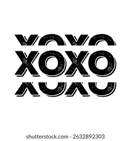 Phrase XOXO hugs and kisses black brush lettering on a white background. Slogan can be used as design element for postcard or print. Vector.