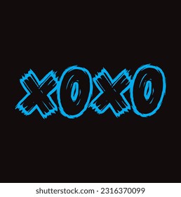 Phrase XOXO on a black background. Slogan can be used as design element for postcard or print. Vector illustration