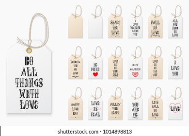 Phrases about love. A set of banners with lettering, handmade.