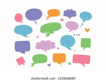 Phrases of conversation in bubbles. Online chat clouds with various words, comments, information forms. Suitable for illustrating reactions. Vector illustration, doodle drawings with text.
