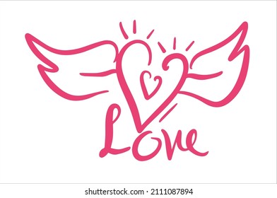Phrases of love in heart symbol. Made with love letters with a heart symbol. Hand drawn letters set with romantic phrases about love 