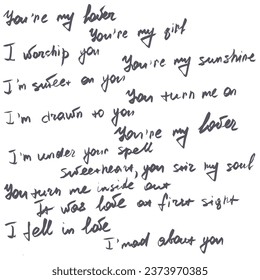 phrases words for your loved one poster postcard declaration of love for Valentine's Day lettering handwritten for printing