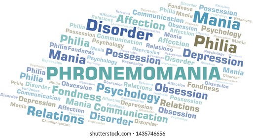 Phronemomania word cloud. Type of mania, made with text only.