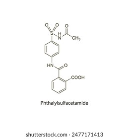 Phthalylsulfacetamide flat skeletal molecular structure Sulfonamide antibiotic drug used in bacterial infection treatment. Vector illustration scientific diagram.