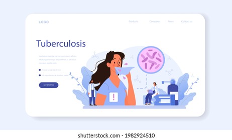Phthisiatrician web banner or landing page. Human pulmonary system. Idea of health and medical treatment. Tuberculosis specialist checking human lungs. Isolated vector illustration
