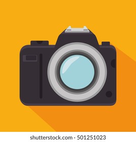 phtographic camera lens yellow background shadow design graphic