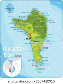 Phu Quoc island map. Phu Quoc tourist map. Travel guide vietnam. 