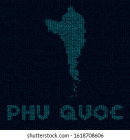 Phu Quoc tech map. Island symbol in digital style. Cyber map of Phu Quoc with island name. Stylish vector illustration.