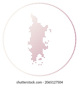 Phuket digital badge. Dotted style map of Phuket in circle. Tech icon of the island with gradiented dots. Superb vector illustration.