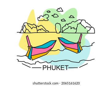 Phuket lineart illustration. Modern style Phuket city illustration