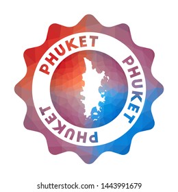 Phuket low poly logo. Colorful gradient travel logo of the island in geometric style. Multicolored polygonal Phuket rounded sign with map for your infographics.