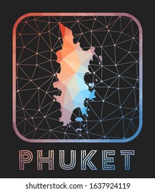 Phuket map design. Vector low poly map of the island. Phuket icon in geometric style. The island shape with polygonal gradient and mesh on dark background.