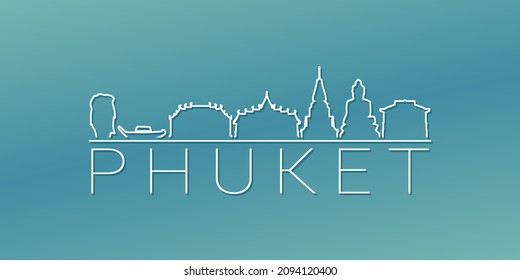 Phuket, Mueang Phuket District, Thailand Skyline Linear Design. Flat City Illustration Minimal Clip Art. Background Gradient Travel Vector Icon.