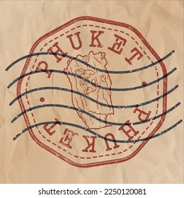 Phuket, Mueang Phuket, Thailand Stamp City Reisepass. Design Retro Symbol Berühmt. Altes altes Postzeichen.