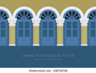 Phuket old Town. Chino Portuguese style. Vector