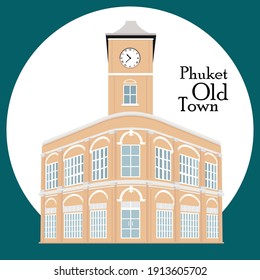 Phuket old town. Travel to southern Thailand. Vector illustration