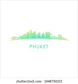 Phuket skyline silhouette. Vector design colorful illustration.