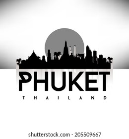 Phuket Thailand Black Skyline Silhouette vector illustration, Typographic design.