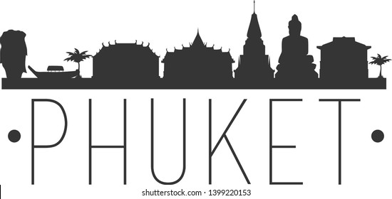 Phuket Thailand. City Skyline. Silhouette City. Design Vector. Famous Monuments.