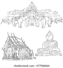 Phuket Thailand, Famous Destination Landmarks, Hand drawn Vector Artwork