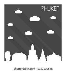 Phuket Thailand Skyline City Flat Silhouette Design Background Illustration Vector.