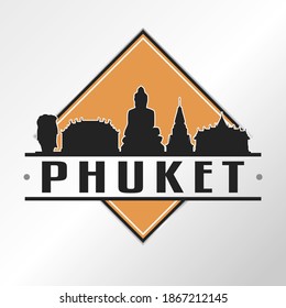 Phuket, Thailand Skyline Logo. Adventure Landscape Design Vector City Illustration.