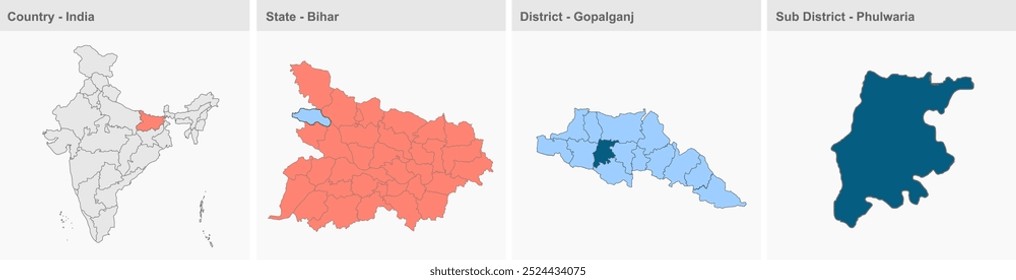 Phulwaria map (District Gopalganj, State Bihar, Republic of India), Gopalganj District, Bihar State, Republic of India, Government of Bihar, Indian territory, Eastern India, politics, village, tourism